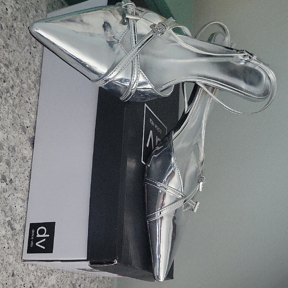 DV by Dolce Vita Metallic Silver Strappy Heels